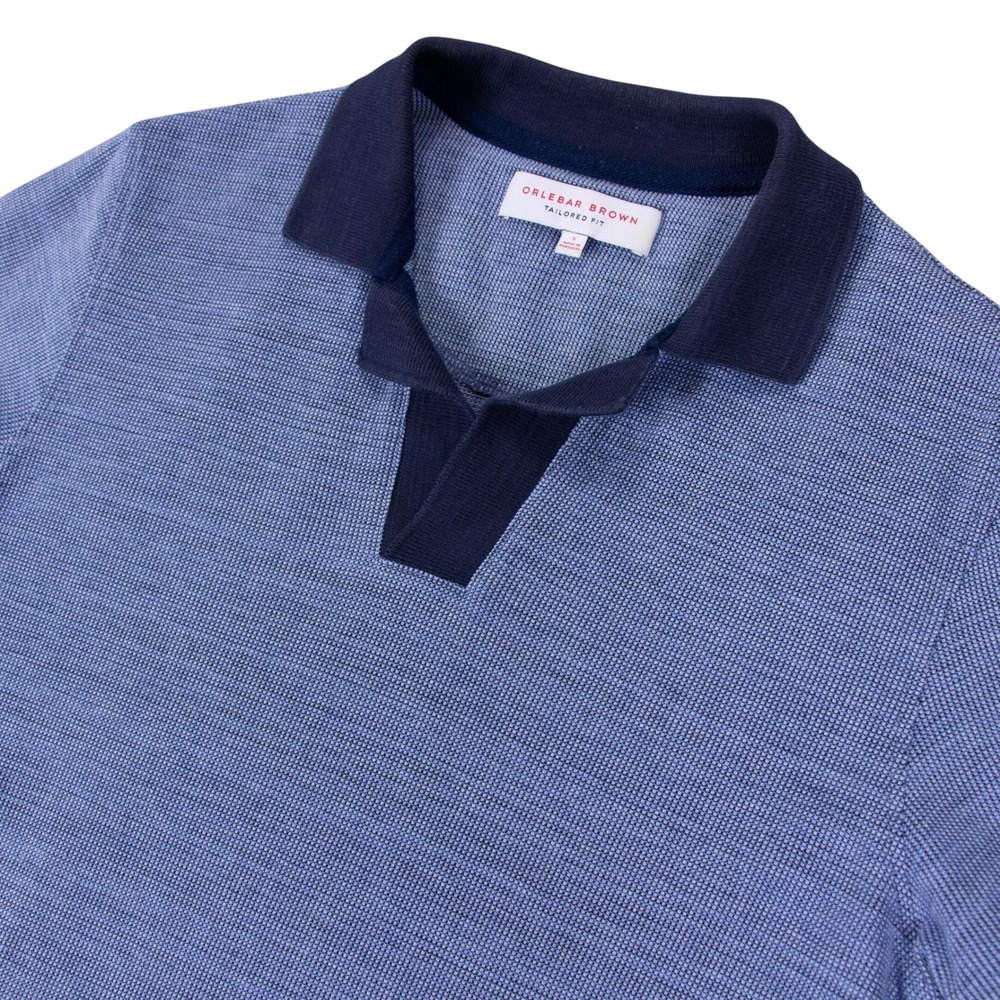 Orlebar Brown Felix Mel Blue Textured Cotton Tailored Fit Polo Shirt Mens S